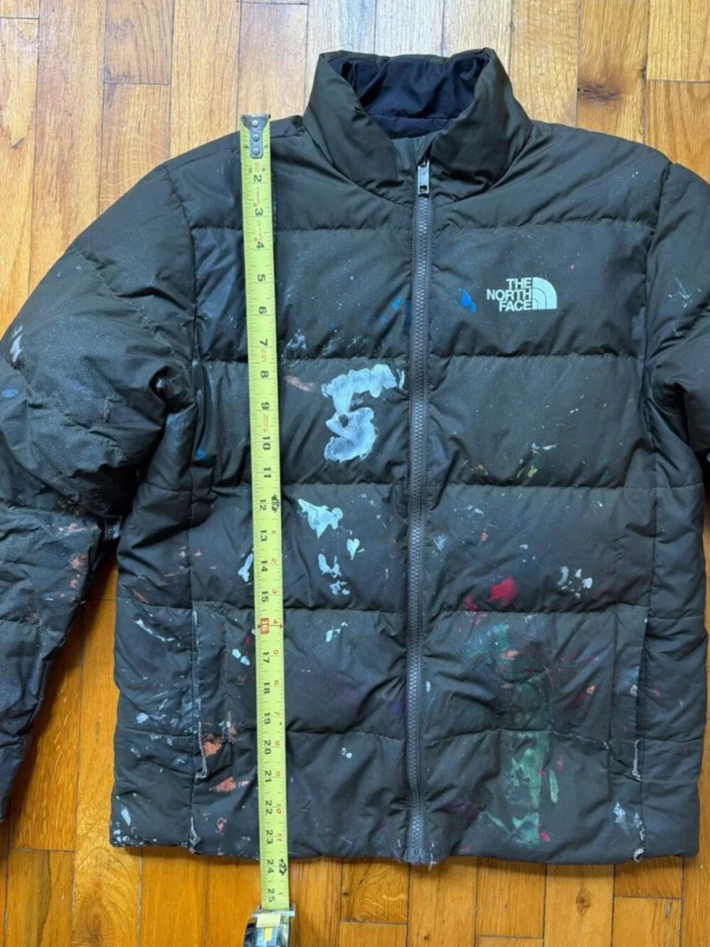 The North Face reversible olive green/black jacket with graffiti, small
